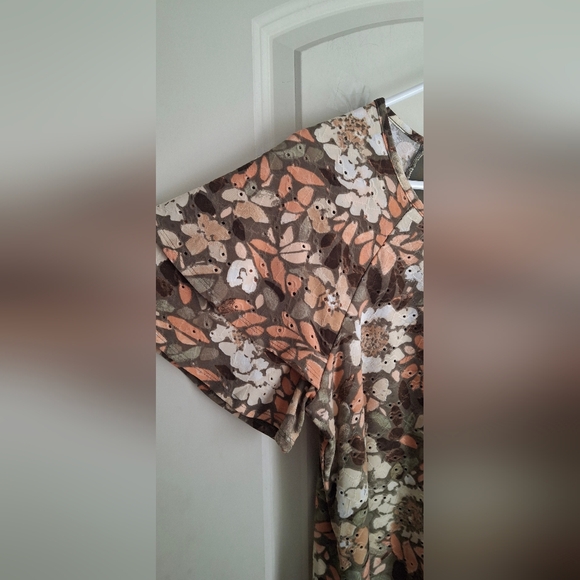Cato Floral Women's Top Brown and Cream Bell Short Sleeve Boho Fall Casual Offic - Picture 3 of 10